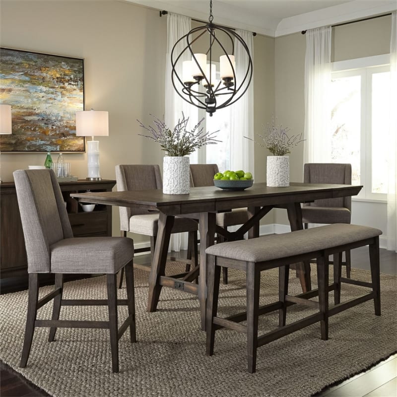 Double Bridge Gathering Counter Height Table 6 Piece Dining Set in Dark Chestnut Finish by Liberty Furniture - 152-CD-O6GTS
