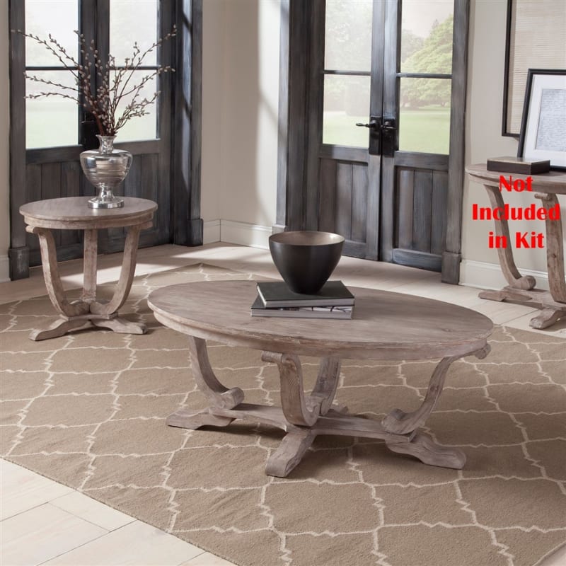 Greystone Mill 3 Piece Oval Cocktail Table Set in Stone White Wash w/ Wirebrush Distressing Finish by Liberty Furniture - LIB-154-OT-3PCS