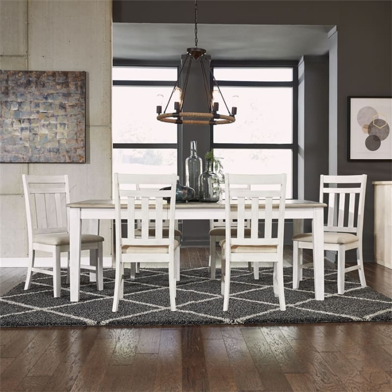 Summerville Rectangular Table 7 Piece Dining Set in Soft White Wash Finish with Wire Brushed Gray Tops by Liberty Furniture - 171-CD-7RLS