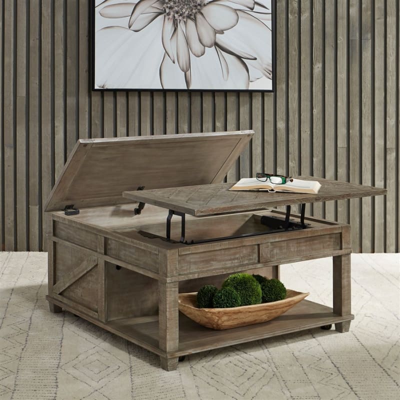 Parkland Falls Square Lift Top Cocktail Table in Weathered Taupe Finish by Liberty Furniture - LIB-172-OT1010