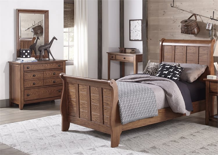 Grandpa's Cabin Youth Sleigh Bed Bedroom Set in Aged Oak Finish by Liberty Furniture - 175-YBR-S