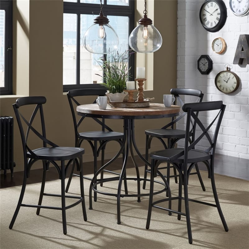 Vintage Pub Table 5 Piece Black Counter Height Set in Weathered Pine and Black Metal Finish by Liberty Furniture - 179-PUB3636-B