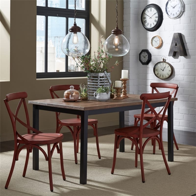 Table Leg Red Vintage Rectangular Leg Table 5 Piece Red Dining Set in Weathered Pine ...