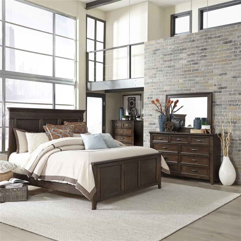 tobacco bedroom set Saddlebrook Panel Bed 6 Piece Bedroom Set in Tobacco Finish by Liberty  Furniture