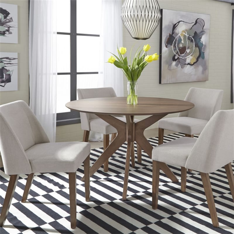 Space Savers Pedestal Table 5 Piece Tan Dining Set in Satin Walnut Finish by Liberty Furniture - 198-T4747-T