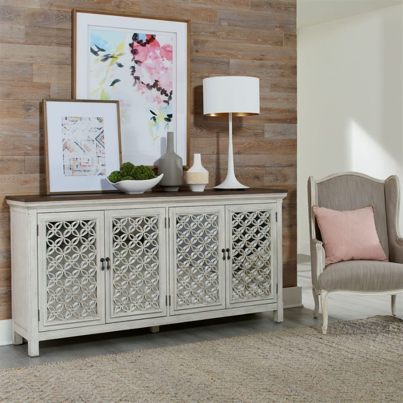 Westridge 4 Door Accent Cabinet in Wirebrushed White w/ Worn Wood Top Finish by Liberty Furniture - LIB-2012W-AC7236