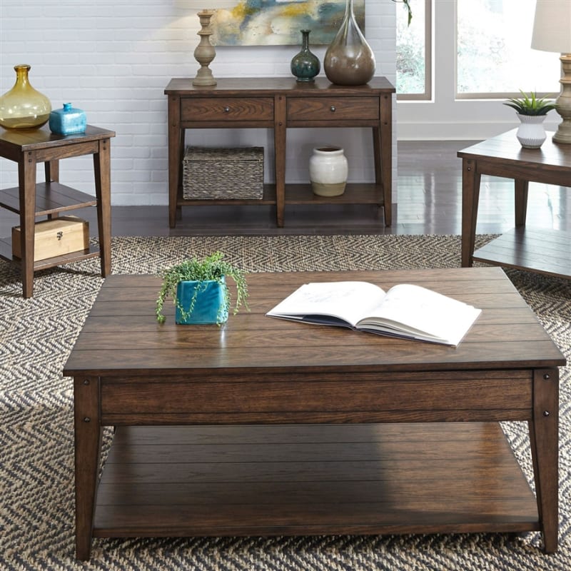 Lake House Lift Top Cocktail Table in Rustic Brown Oak Finish by Liberty Furniture - LIB-210-OT1015