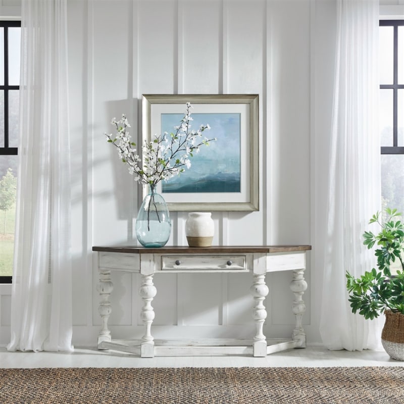 River Place Accent Console Table in Riverstone White & Tobacco Finish by Liberty Furniture - LIB-237-AT6430