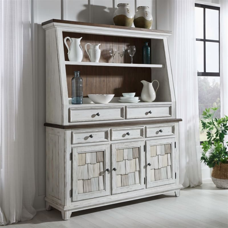 River Place Server and Hutch in Riverstone White and Tobacco Finish by Liberty Furniture - LIB-237-DR-SH