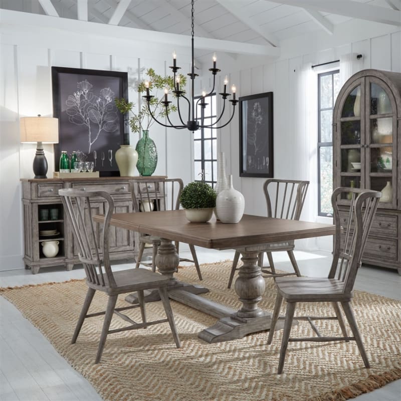 River Place 5 Piece Trestle Dining Room Set in Riverstone Gray and Tobacco by Liberty Furniture - LIB-237G-DR-5TRS