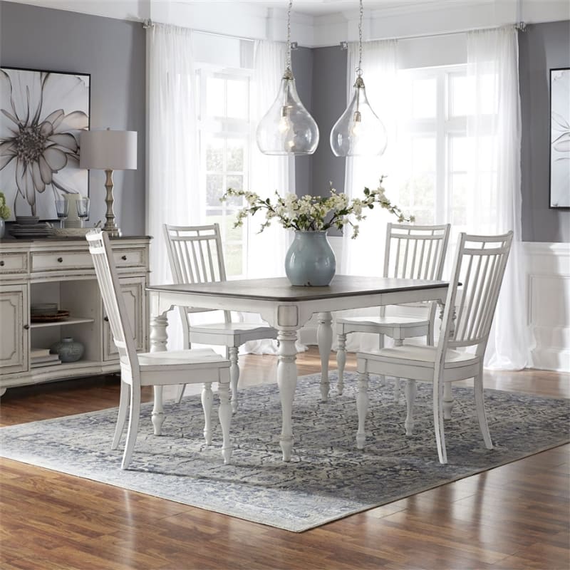 Magnolia Manor Leg Table 5 Piece Spindle Back Chair Dining Set in Antique White Finish by Liberty Furniture - 244-CD-O5LTS