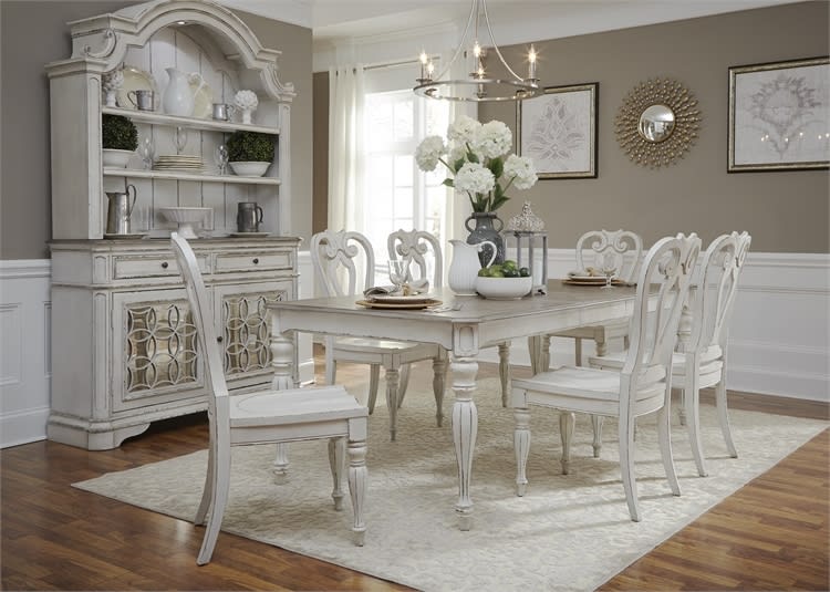 Magnolia Manor 44 x 108 Rectangular Table 7 Piece Dining Set in Antique White Finish by Liberty Furniture - 244-DR-441087