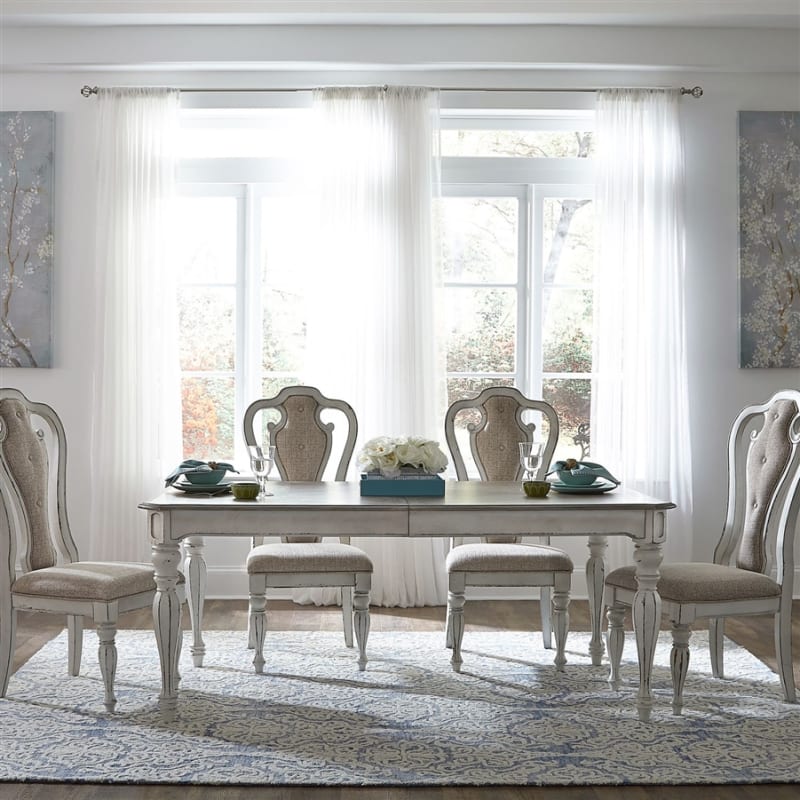 Magnolia Manor 5 Piece Leg Table Dining Set in Antique White & Weathered Bark by Liberty Furniture - LIB-244-DR-5LTS