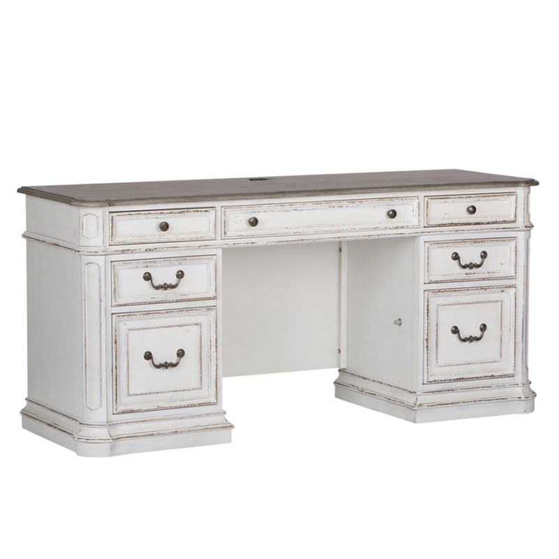 Magnolia Manor Jr Executive Credenza in Antique White Finish by Liberty Furniture - 244-HO120