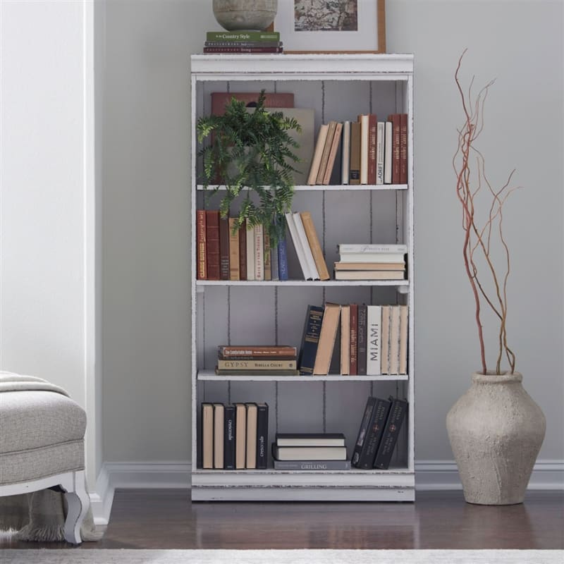 Magnolia Manor 60 Inch Bookcase in Antique White/Weathered Bark Finish by Liberty Furniture - LIB-244-HO3060