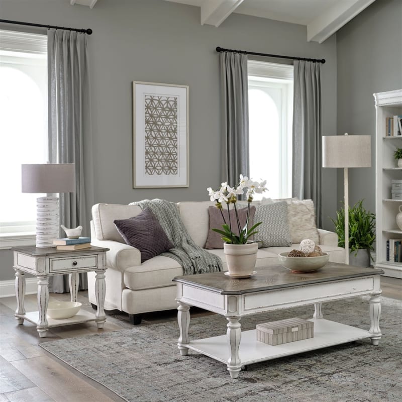 Magnolia Manor 3 Piece Rectangular Cocktail Table Set in Antique White & Weathered Bark Finish by Liberty Furniture - LIB-244-OT-3PCS