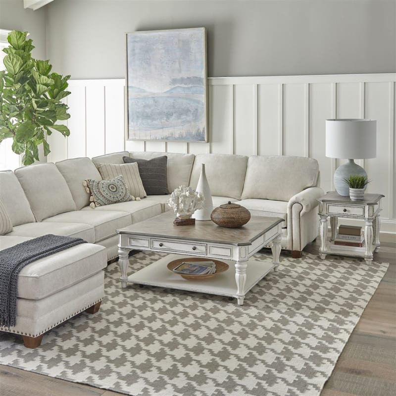 Magnolia Manor 3 Piece Oversized Square Cocktail Table Set in Antique White & Weathered Bark Finish by Liberty Furniture - LIB-244-OT-A3PCS