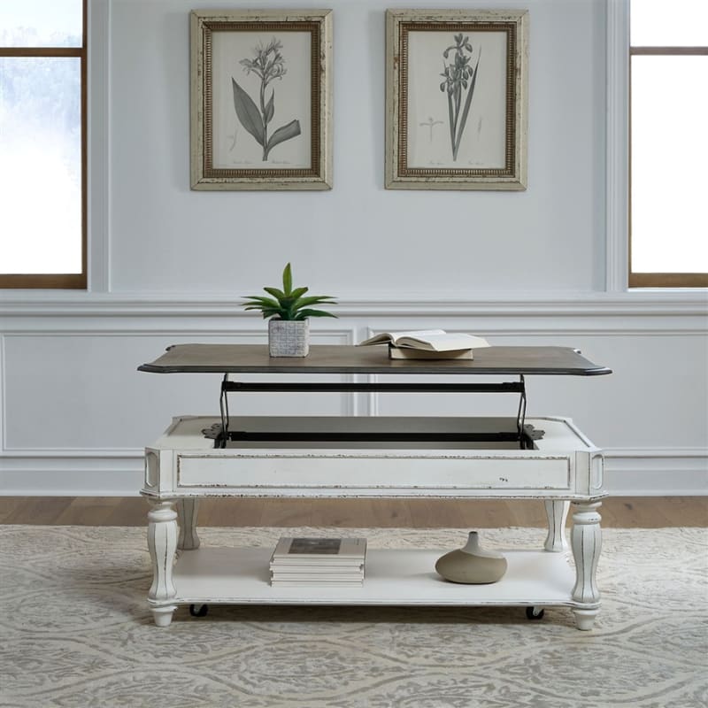 Magnolia Manor Lift Top Cocktail Table in Antique White & Weathered Bark Finish by Liberty Furniture - LIB-244-OT1012