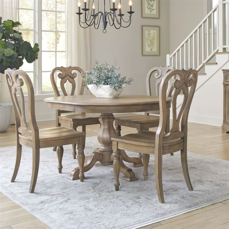 Magnolia Manor 5 Piece Pedestal Dining Room Set in Weathered Bisque by Liberty Furniture - LIB-244N-DR-O5PDS