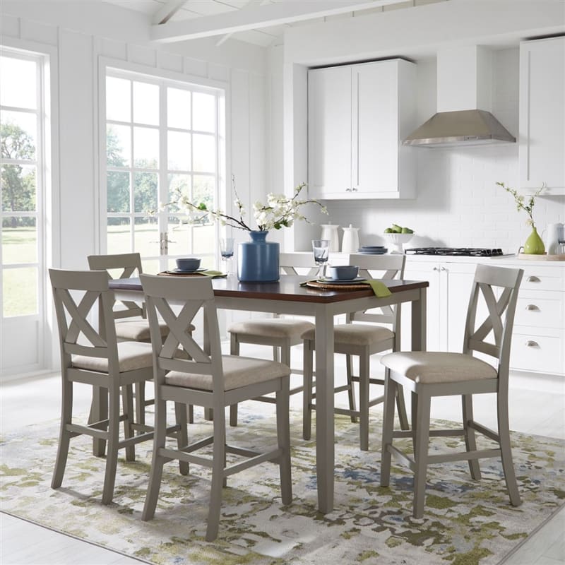 Thornton 7 Piece Gathering Counter Height Dining Set in Gray Finish with Russet Tops by Liberty Furniture - 264-CD-7GTS