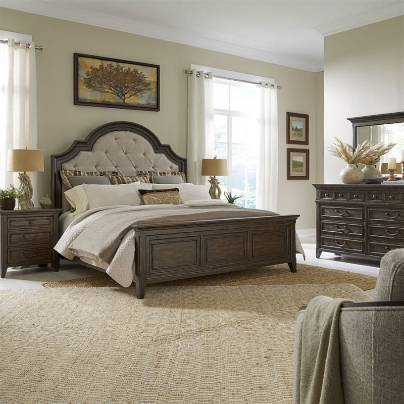 Paradise Valley Upholstered Bed 6 Piece Bedroom Set in Saddle Brown Finish by Liberty Furniture - LIB-297-BR-QUBDMN