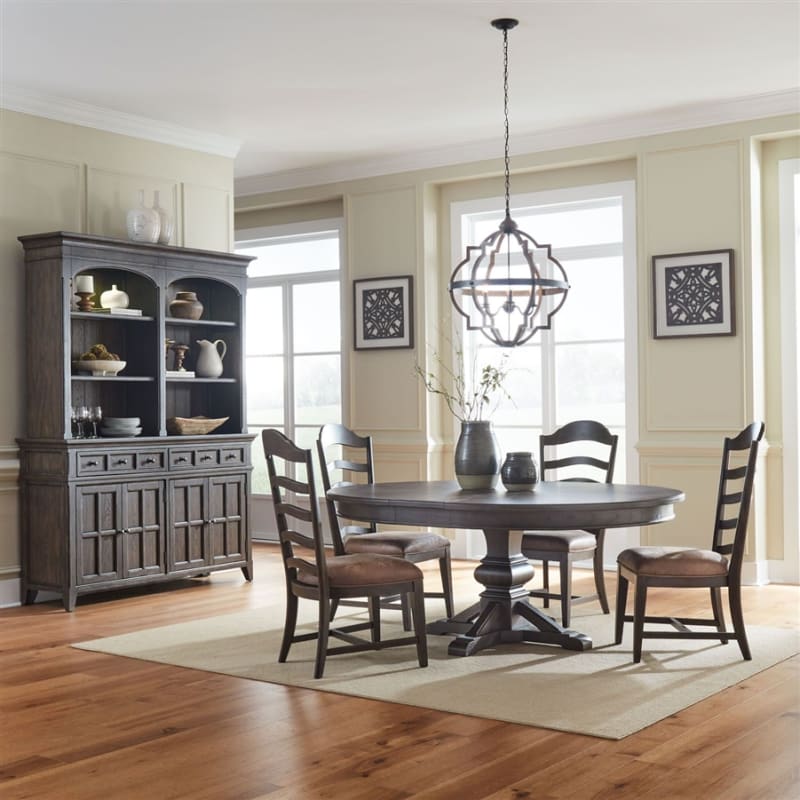 Paradise Valley 5 Piece Pedestal Dining Room Set in Saddle Brown by Liberty Furniture - LIB-297-DR-5PDS