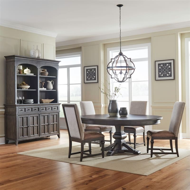 Paradise Valley 5 Piece Pedestal Dining Room Set in Saddle Brown Finish by Liberty Furniture - LIB-297-DR-O5PDS