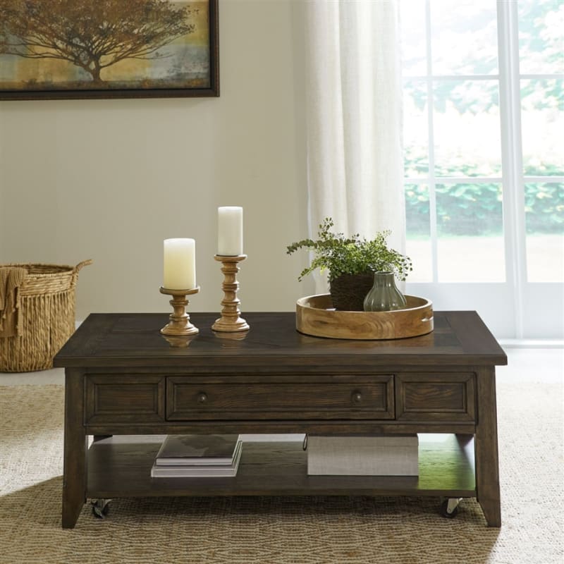 Paradise Valley Rectangular Cocktail Table in Saddle Brown Finish by Liberty Furniture - LIB-297-OT1010