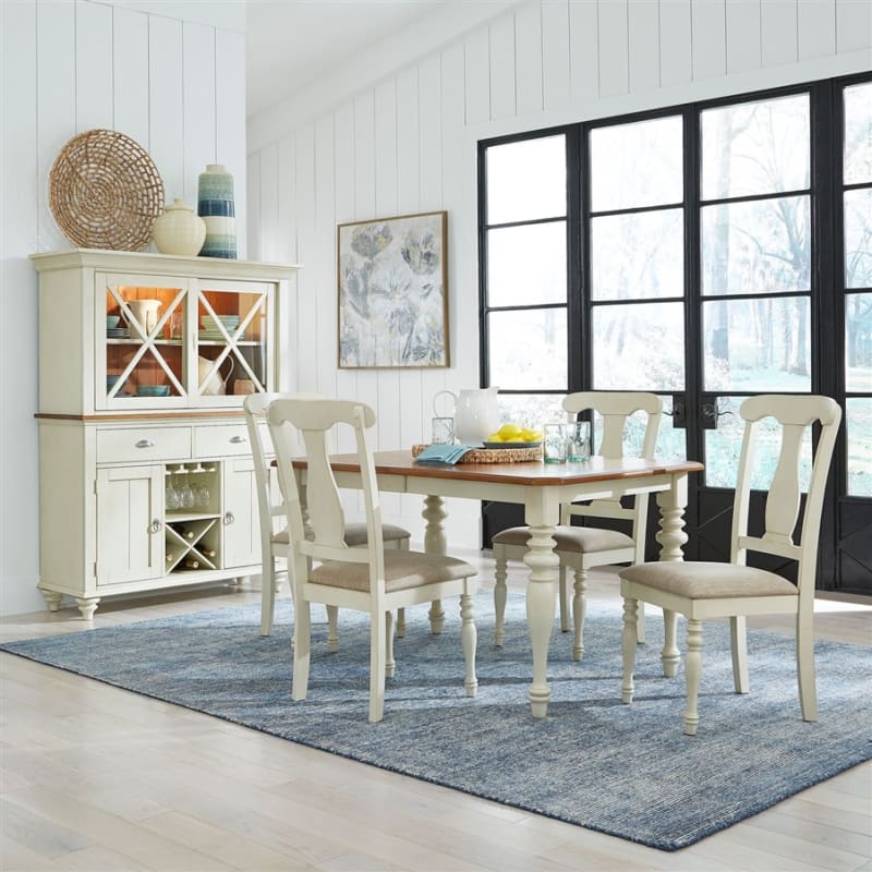 Ocean Isle 5 Piece Splat Back Side Chairs Dining Set in Bisque with Natural Pine Finish by Liberty Furniture - 303-T3872