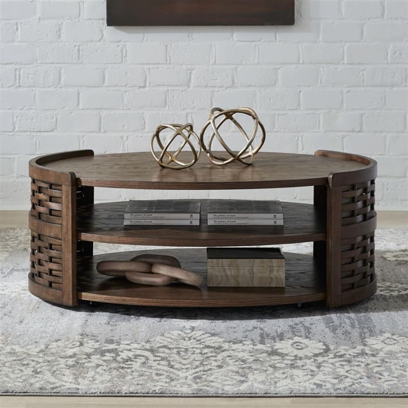 Warren Park 3 Piece Oval Cocktail Table Set in Coffee Brown Finish by Liberty Furniture - LIB-369-OT1010-369-OT1021