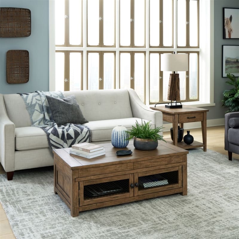 Pinebrook Ridge 3 Piece Lift Top Cocktail Table Set in Weathered Toffee by Liberty Furniture - LIB-377-OT-3PCS