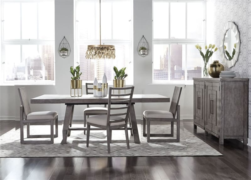 Modern Farmhouse Trestle Table 5 Piece Mixed Chairs Dining Set in Dusty Charcoal Finish by Liberty Furniture - 406-DR-5