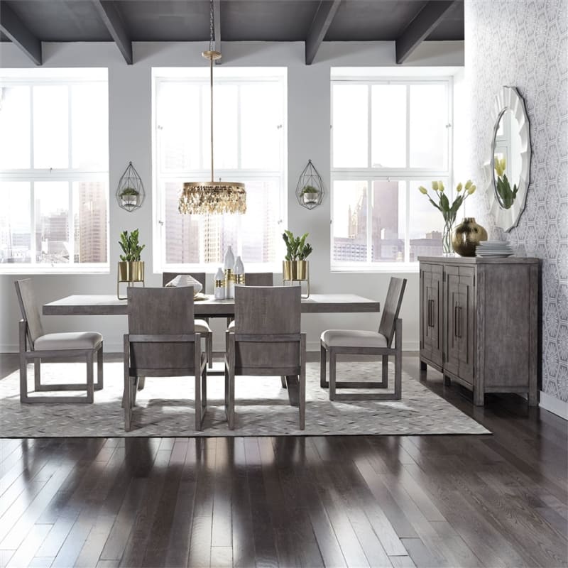 Modern Farmhouse Trestle Table 7 Piece Dining Set in Dusty Charcoal Finish by Liberty Furniture - 406-DR-O7TRS