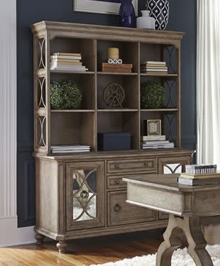 Simply Elegant Credenza with Hutch in Heathered Taupe Finish by Liberty Furniture - 412-HO131