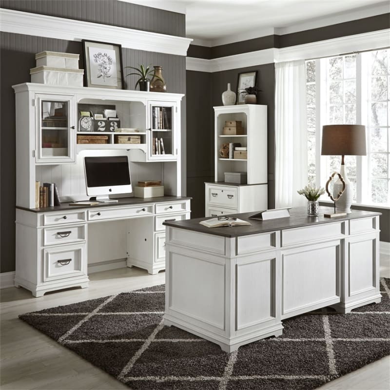 Allyson Park 3 Piece Home Office Set in Wirebrushed White Finish by Liberty Furniture - 417-HOJ-CDS