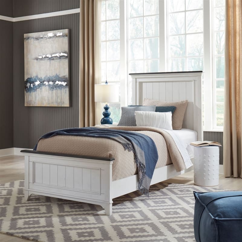 Allyson Park Twin Panel Bed in Wirebrushed White with Charcoal Tops Finish by Liberty Furniture - LIB-417-YBR-TPB