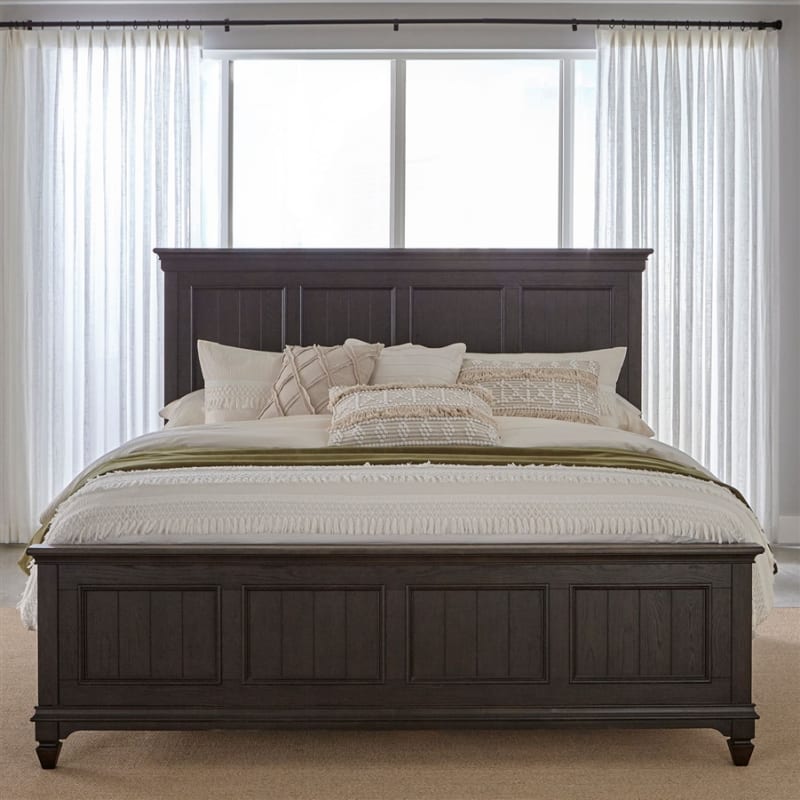 Allyson Park Panel Bed in Wirebrushed Black Forest Finish with Ember Gray Tops by Liberty Furniture - 417B-BR-QPB