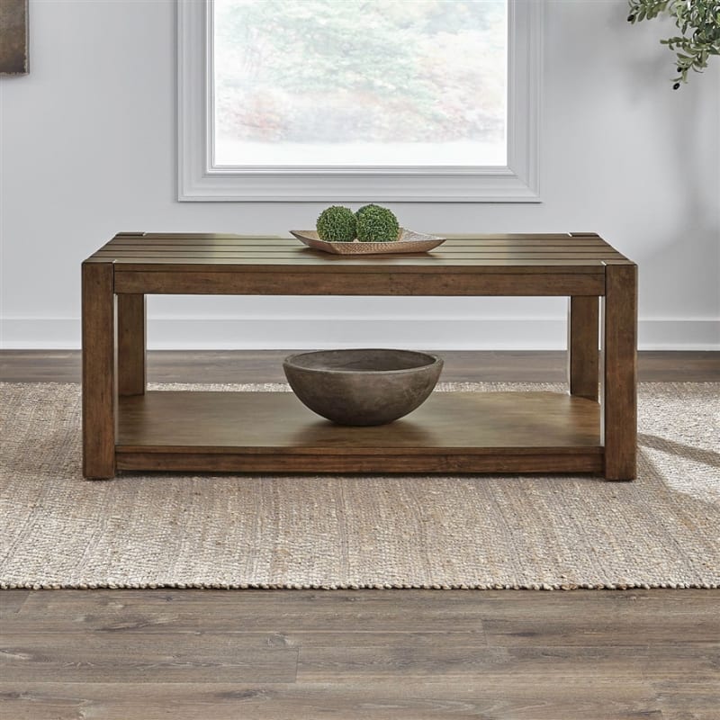 Broadmore 3 Piece Rectangular Cocktail Table Set in Cobblestone Brown Finish by Liberty Furniture - LIB-449-OT1010-449-OT1022