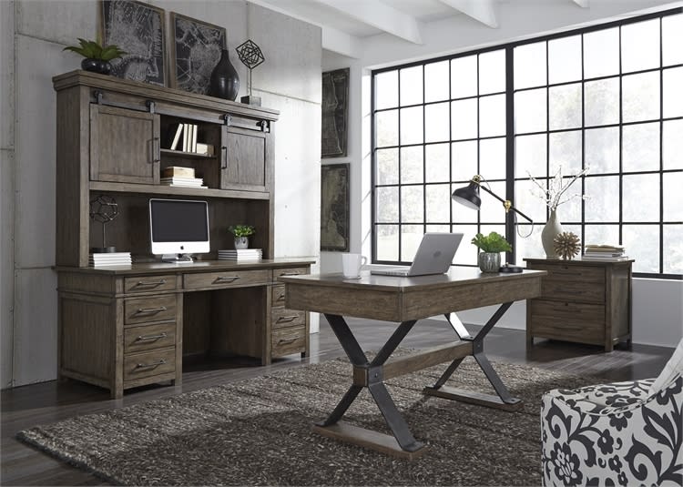 Sonoma Road 4 Piece Home Office Set in Weather Beaten Bark Finish by Liberty Furniture - 473-HO