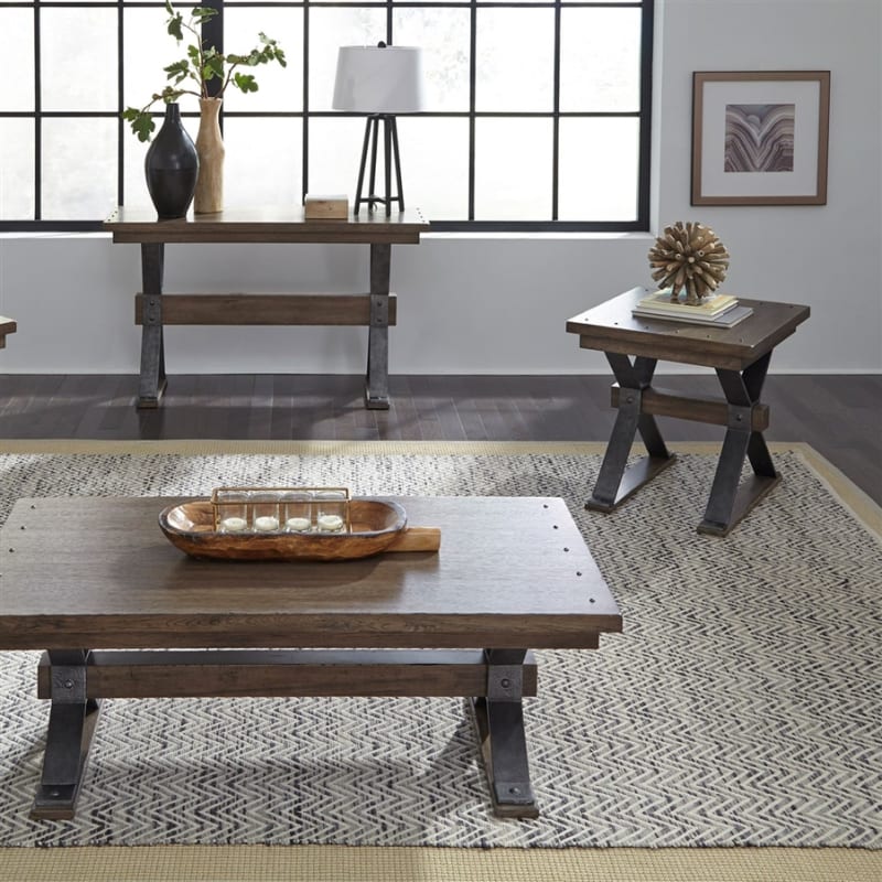 Sonoma Road 3 Piece Rectangular Cocktail Table Set in Weathered Beaten Bark Finish by Liberty Furniture - LIB-473-OT-3PCS