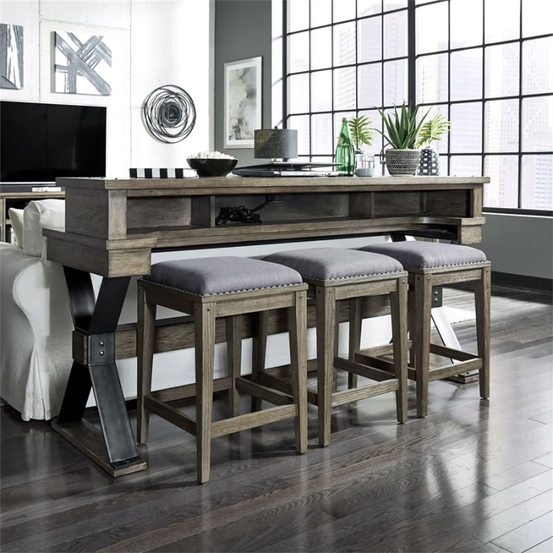 Sonoma Road 4 Piece Console Bar Table Set in Weather Beaten Bark Finish by Liberty Furniture - 473-OT-4PCS