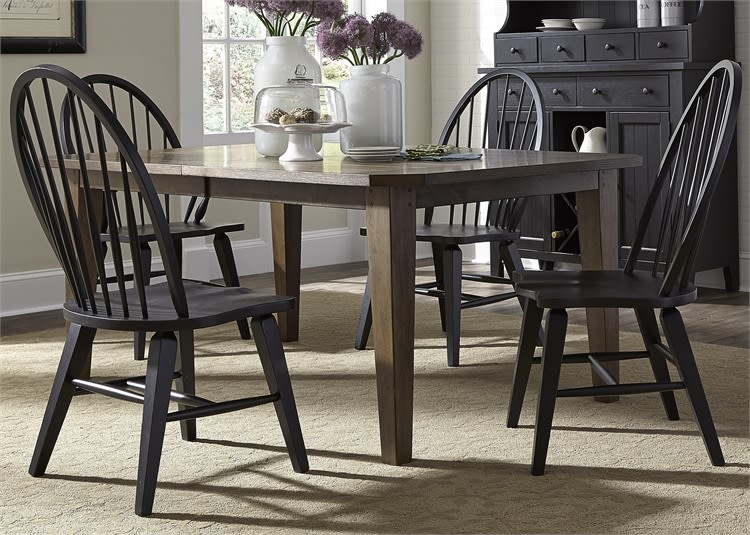Hearthstone 5 Piece Oak Rectangular Leg Table with Black Windsor Chairs by Liberty Furniture - 482-DR-5RLS
