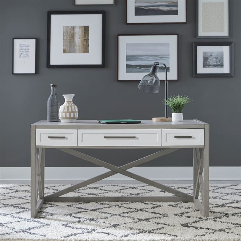 Palmetto Heights Writing Desk in Two Tone Shell White and Driftwood Finish by Liberty Furniture - 499-HO107