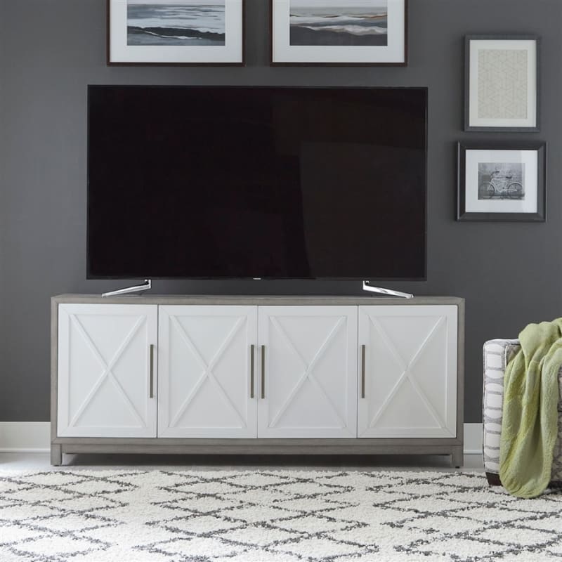 Palmetto Heights 78 Inch TV Console in Two Tone Shell White and Driftwood Finish by Liberty Furniture - 499-TV78