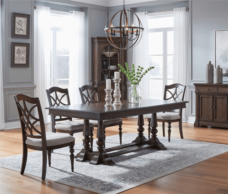 Arden Road 5 Piece Trestle Table Set in Satin Cherry Finish by Liberty Furniture - 512-DR-5TRS