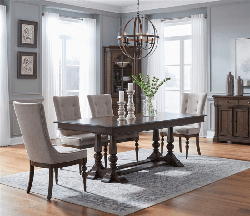 Arden Road 5 Piece Trestle Table Set in Satin Cherry Finish by Liberty Furniture - 512-DR-5TRS