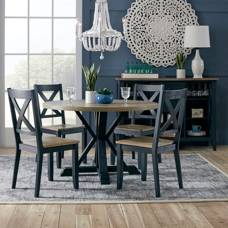 Lakeshore 5 Piece Pedestal Dining Room Set in Wirebrushed Navy Finish by Liberty Furniture - LIB-519NY-CD-5PDS