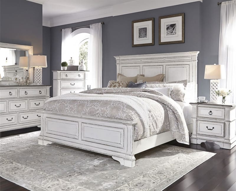 Abbey Park Panel Bed 6 Piece Bedroom Set in Antique White Finish by Liberty Furniture - 520-BR-QPBDMN