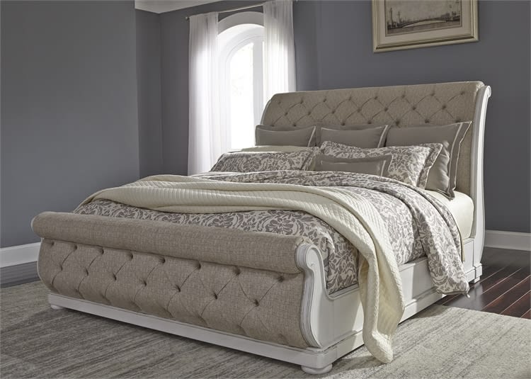 Abbey Park Upholstered Sleigh Bed in Antique White Finish by Liberty Furniture - 520-BR-QUSL