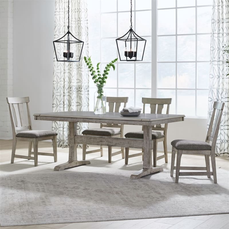 Hallendale 5 Piece Trestle Dining Room Set in Gravel Wash Finish by Liberty Furniture - LIB-528-CD-5TRS